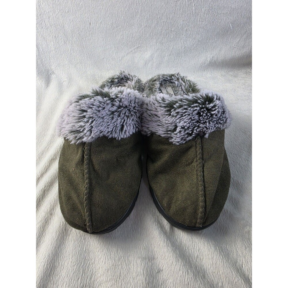 SoleMates Suede Faux Fur Trim Clog Slippers (Olive Green/Khaki)